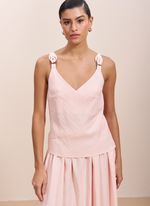 Blusa de Tecido Plano com Detalhes em Couro Rosa Clara