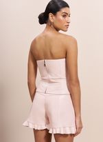 Mini Short de Couro com Babado na Barra Rosa Claro