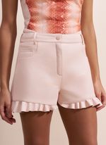 Mini Short de Couro com Babado na Barra Rosa Claro