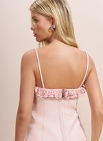 Blusa de Couro com Detalhe em Renda Rosa Clara