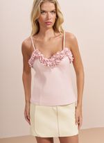 Blusa de Couro com Detalhe em Renda Rosa Clara