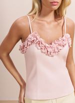 Blusa de Couro com Detalhe em Renda Rosa Clara