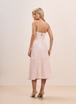 Vestido de Couro Midi com Decote Coração e Detalhes em Renda Rosa Claro