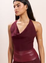Blusa de Chamois com Detalhe de Couro Bordô