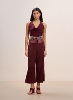Blusa de Chamois com Detalhe de Couro Bordô