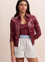 Jaqueta de Couro Slim Bordô