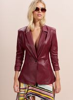 Blazer de Couro Manga Franzida Bordô