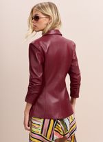 Blazer de Couro Manga Franzida Bordô