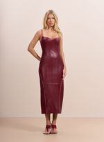 Vestido de Couro Midi com Viés de Python Bordô