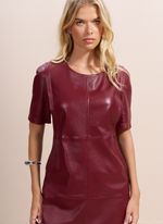 Vestido de Couro Curto com Bolsos Bordô