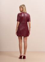 Vestido de Couro Curto com Bolsos Bordô