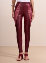 Calça de Couro com Detalhes em Chamois e Python e Helanca Bordô