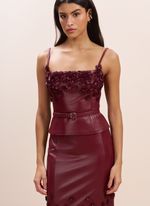 Blusa de Couro com Flores de Couro Bordô