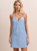 Vestido de Couro Curto com Alças Azul Claro