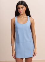 Vestido de Couro Curto com Recortes Azul Claro