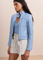 Jaqueta de Couro Biker Azul Clara