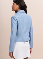 Jaqueta de Couro com Zíper Frontal Azul Clara