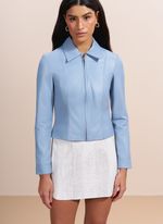 Jaqueta de Couro com Zíper Frontal Azul Clara
