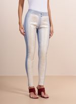 Calça de Couro Python Azul Clara Skinny com Helanca