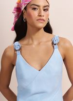 Blusa de Tecido Plano com Detalhes em Couro Azul Claro