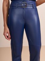 Calça de Couro com Recortes Azul Marinho