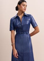 Vestido de Couro Midi Chemise Azul Marinho