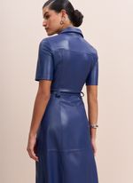 Vestido de Couro Midi Chemise Azul Marinho