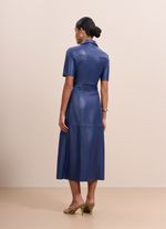 Vestido de Couro Midi Chemise Azul Marinho