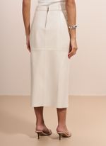 Saia de Couro Midi com Fenda Frontal Off-White