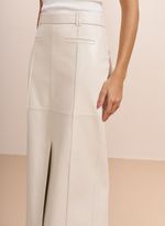 Saia de Couro Midi com Fenda Frontal Off-White