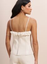 Blusa de Couro com Detalhe em Renda Off-White