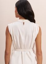Blusa de Tecido Plano com Detalhes e Cinto em Couro Off-White