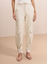 Calça de Couro Jogger com Detalhes em Renda e Bolsos Laterais Off-White