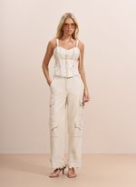 Regata de Couro com Detalhes em Renda Off-White