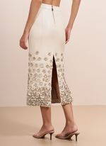 Saia de Couro Midi com Flores de Couro Off-White