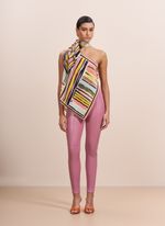 Blusa de Lenço de Seda com Mix de Estampas Um Ombro Só