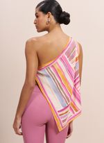 Blusa de Lenço de Seda com Mix de Estampas Um Ombro Só