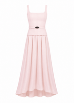 Vestido de Couro e Tecido Plano Rosa Clara