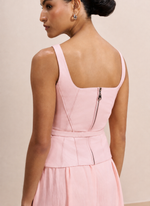 Vestido de Couro e Tecido Plano Rosa Clara