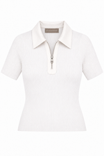 Blusa de Tricot de Manga Curta com Detalhes de Couro OFF-White