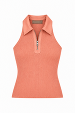 Regata Cavada de Tricot com Gola de Couro Salmão