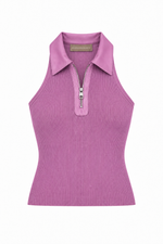 Regata Cavada de Tricot com Gola de Couro Salmão