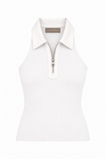 Regata Cavada de Tricot com Gola de Couro Off-White