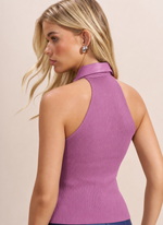 Regata Cavada de Tricot com Gola de Couro Salmão