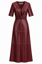 Vestido de Couro Midi com Decote 