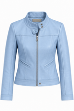 Jaqueta de Couro Biker Azul Clara