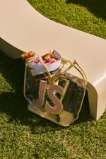 Bolsa de Praia Transparente com Couro Amarela e Rosa Personalizável