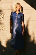 Vestido de Couro Midi Chemise Azul Marinho