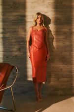 Vestido de Couro com Frente de Python Laranja