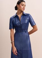 Vestido de Couro Midi Chemise Azul Marinho